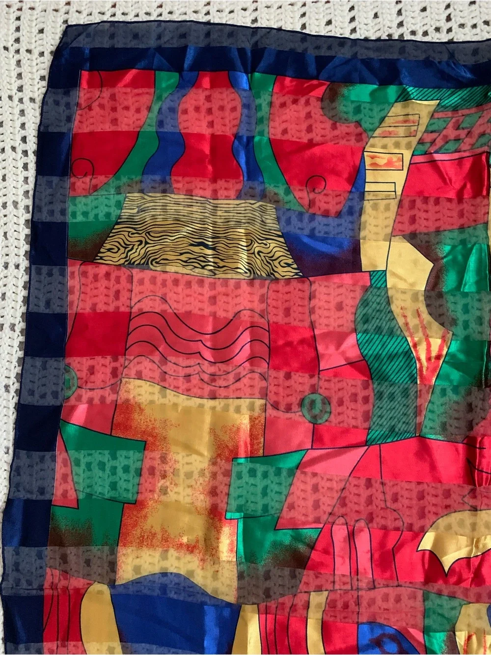 Vintage Picasso Abstract Big Bold Square Silk Scarf Tapestry